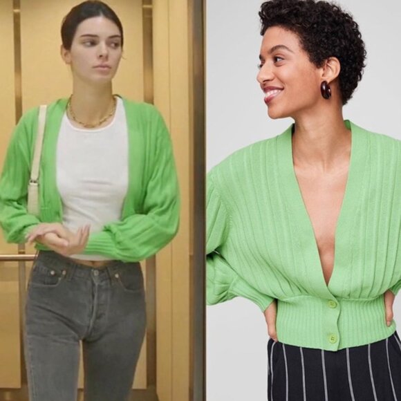 Wilfred Aritzia Thais Plunge Wool Cropped Cardigan in Black Size Small - Picture 7 of 7